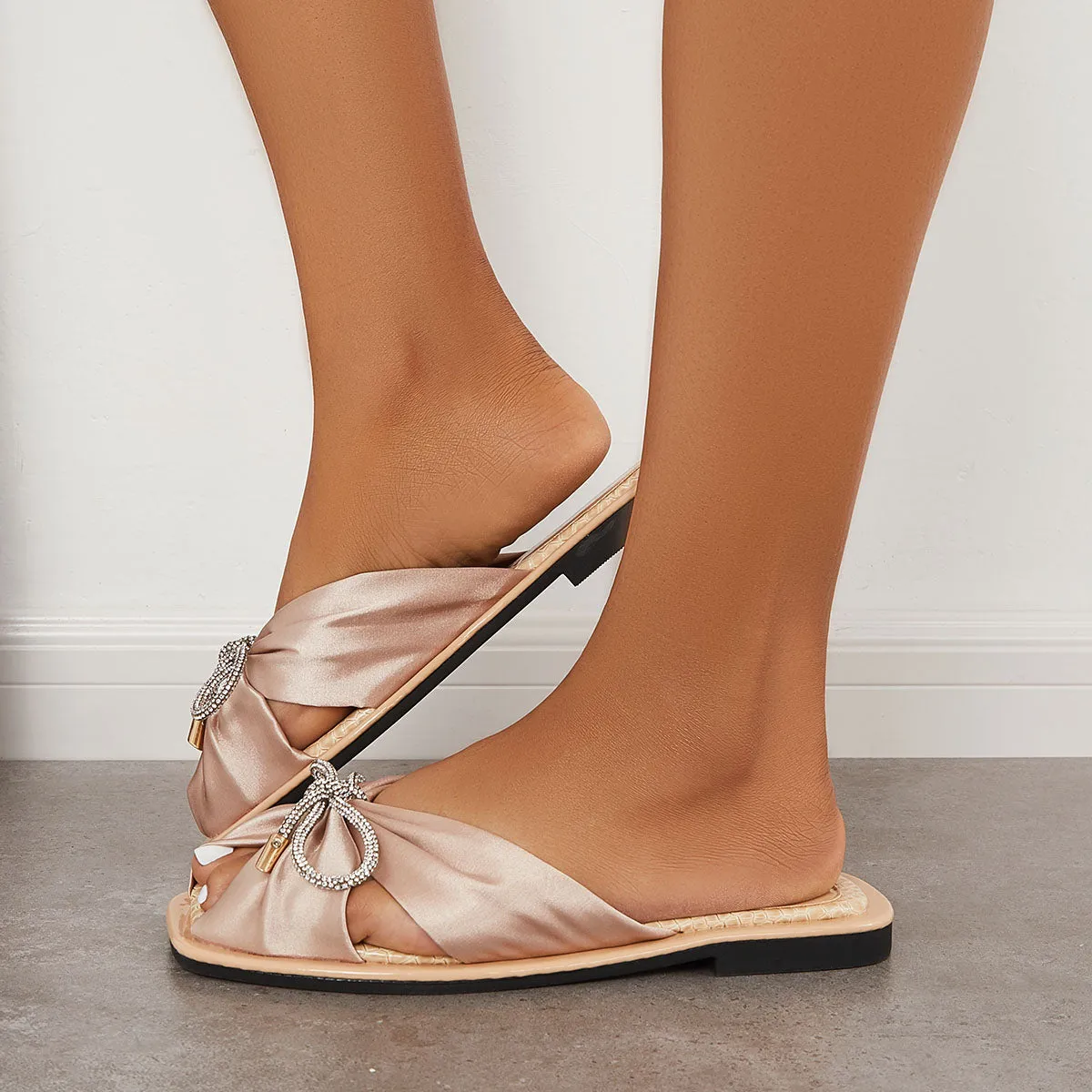 Bowknot on Sandals Peep Satin Decor Slides Slip International delivery High-end design Toe Straps