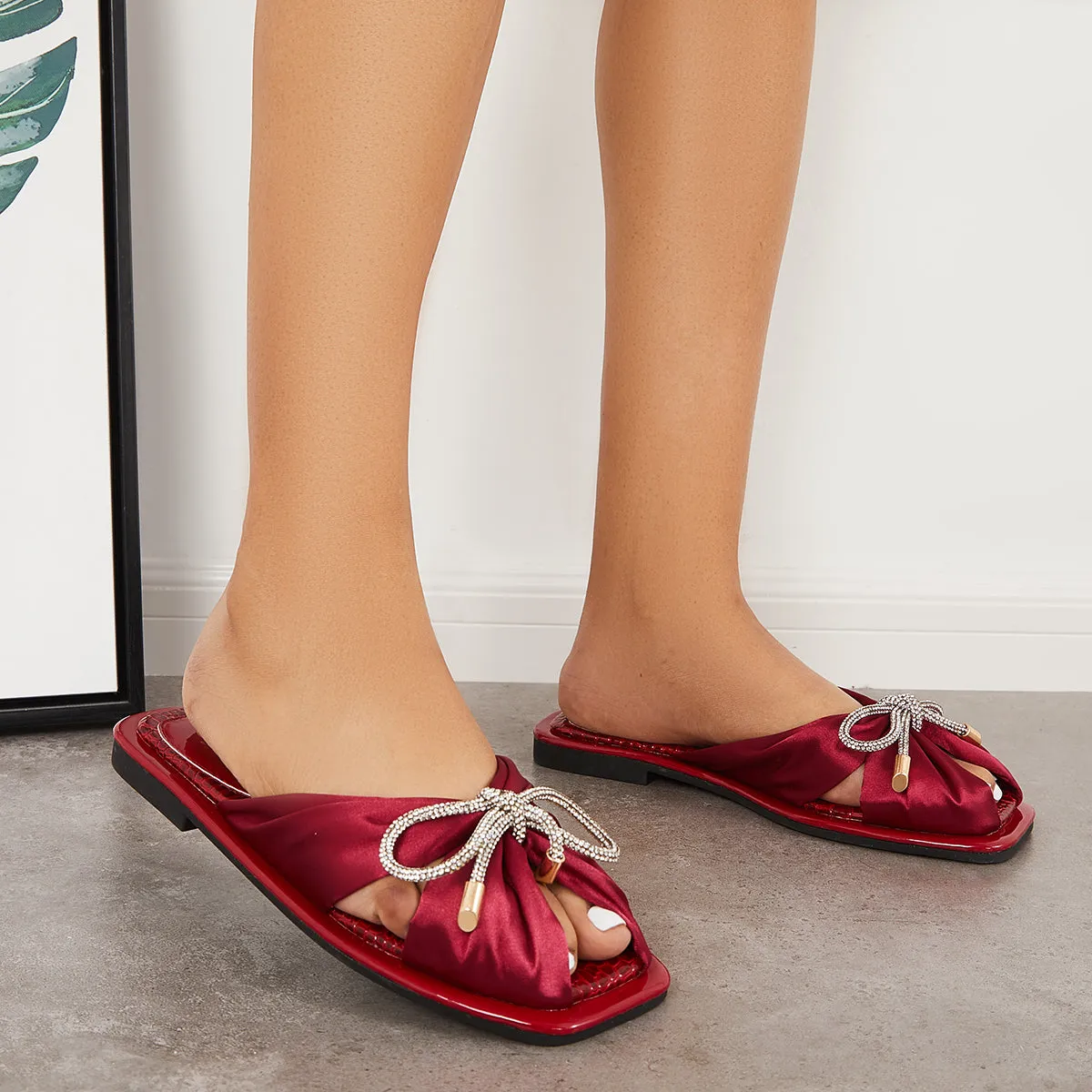 Bowknot on Sandals Peep Satin Decor Slides Slip International delivery High-end design Toe Straps