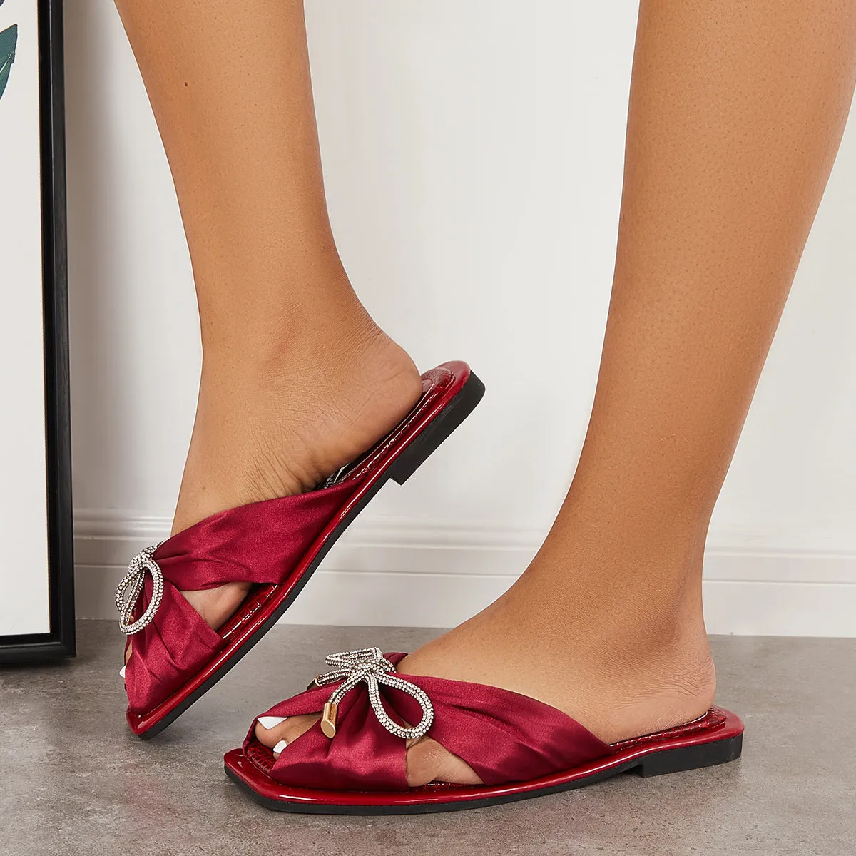 Bowknot on Sandals Peep Satin Decor Slides Slip International delivery High-end design Toe Straps
