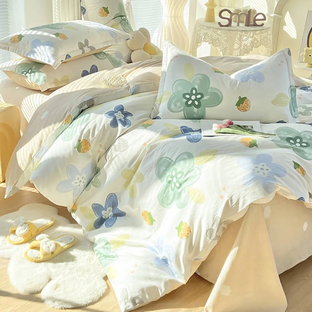 Breathable Cotton Double-Sided Colorful Bed Sheet Set