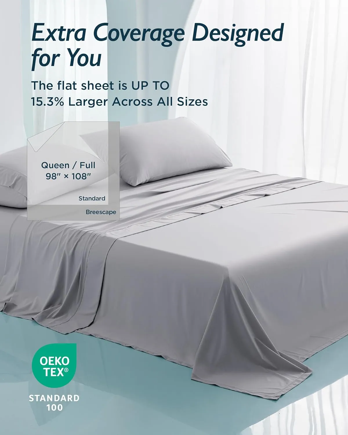 Breescape Cooling Sheet Set Queen Size - BlendTek™ Dry & Cool Technology for Hot Sleepers and Night Sweats, Q-Max>0.46 Tech, Deep Pocket Up to 18", 360° Elastic Band, Misty Gray