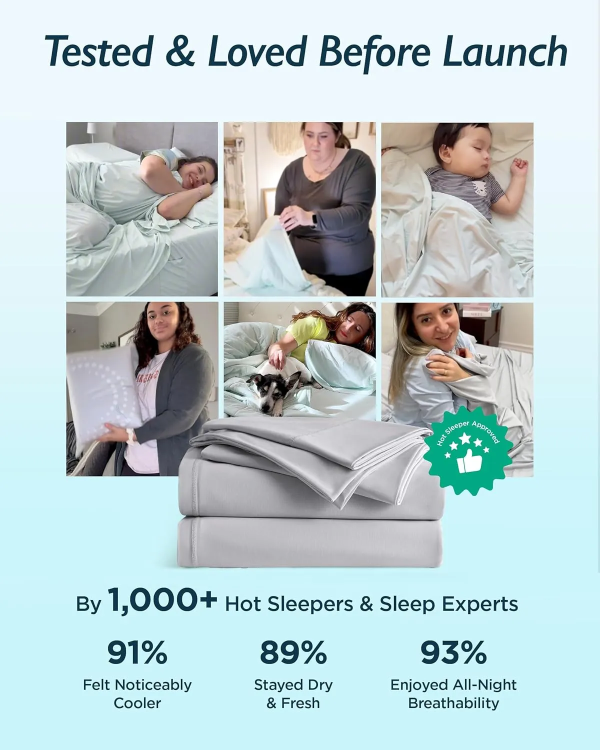 Breescape Cooling Sheet Set Queen Size - BlendTek™ Dry & Cool Technology for Hot Sleepers and Night Sweats, Q-Max>0.46 Tech, Deep Pocket Up to 18", 360° Elastic Band, Misty Gray