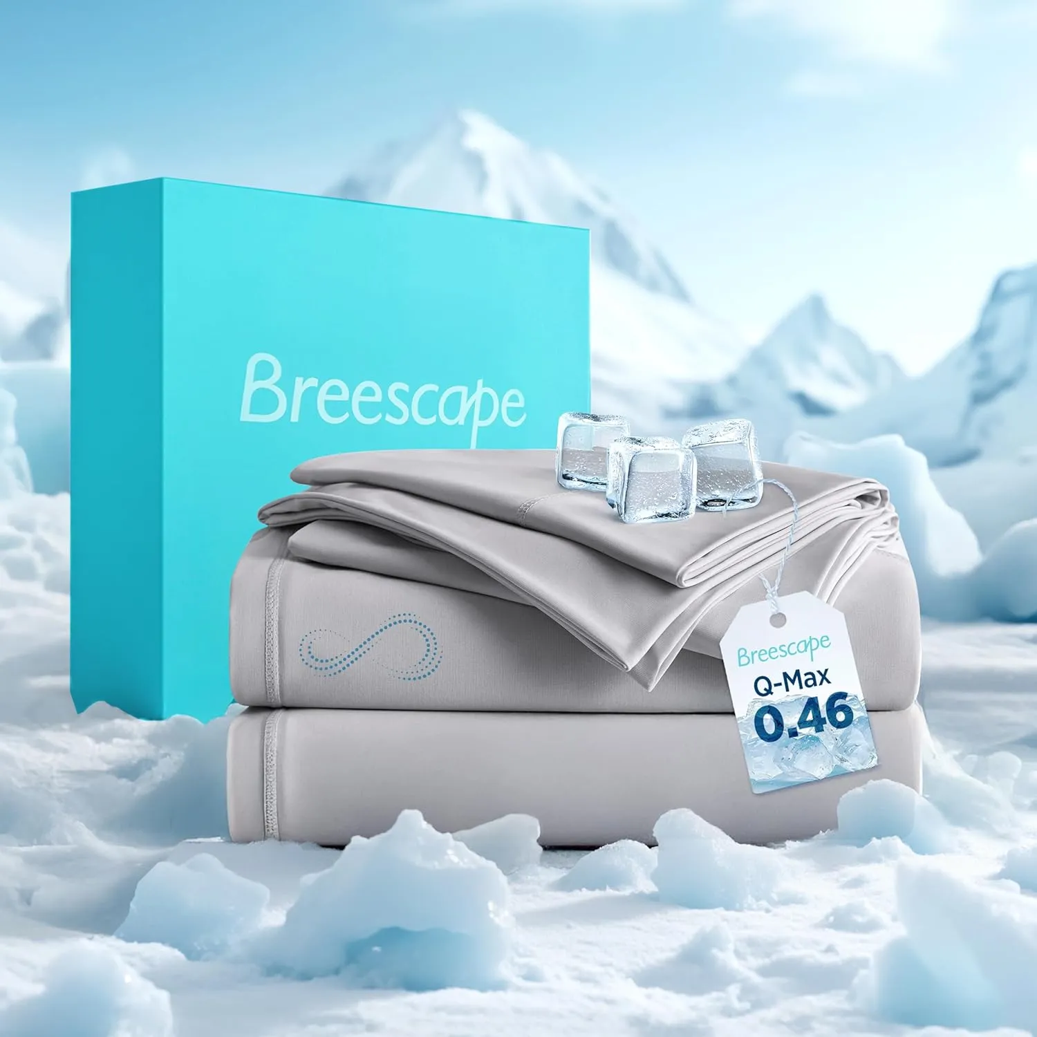 Breescape Cooling Sheet Set Queen Size - BlendTek™ Dry & Cool Technology for Hot Sleepers and Night Sweats, Q-Max>0.46 Tech, Deep Pocket Up to 18", 360° Elastic Band, Misty Gray