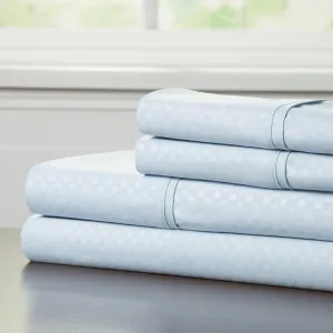 Brushed Microfiber Sheet Set- 3 Piece- Embossed Checkered Bed Linens- Deep Pocket Fitted & Flat Sheets, Plus A Pillowcase by Lavish Home (Twin, Blue)