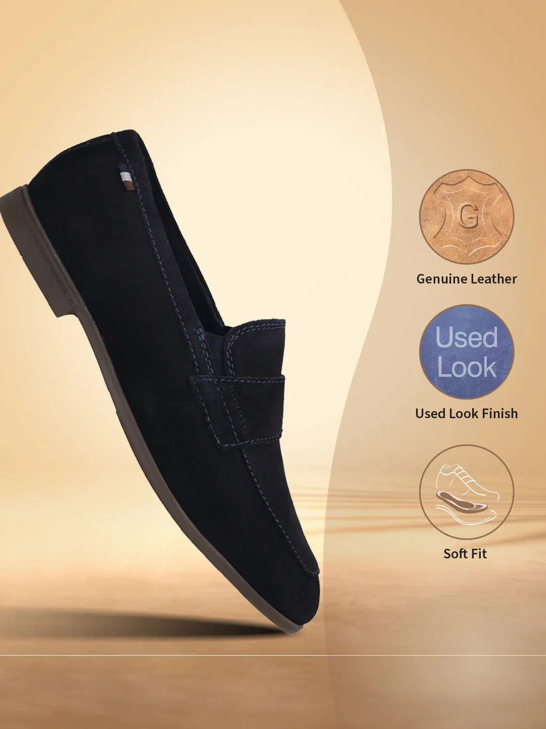 bugatti Dark Blue Premium Leather Slip-On