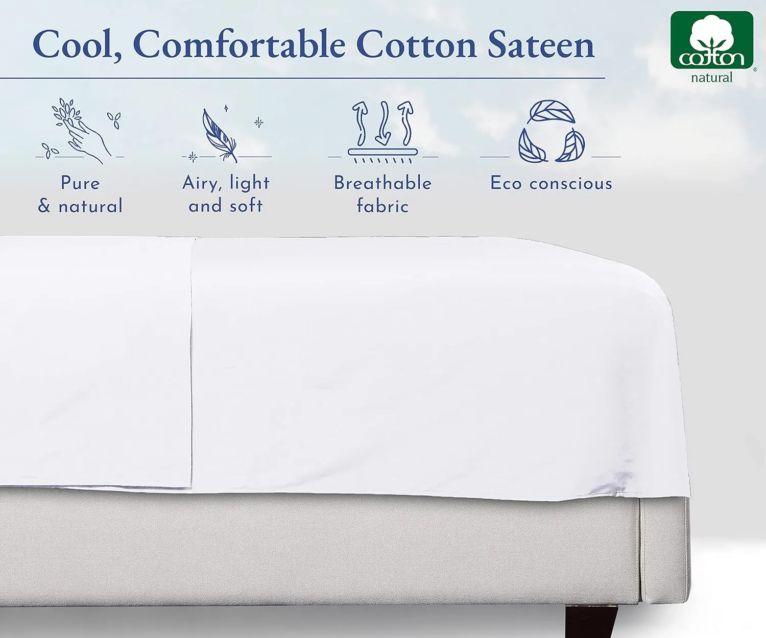 California Design Den Full Size Flat Sheet Only - 400 Thread Count 100% Cotton Sateen, Durable, Breathable and Cooling Bed Sheets - White