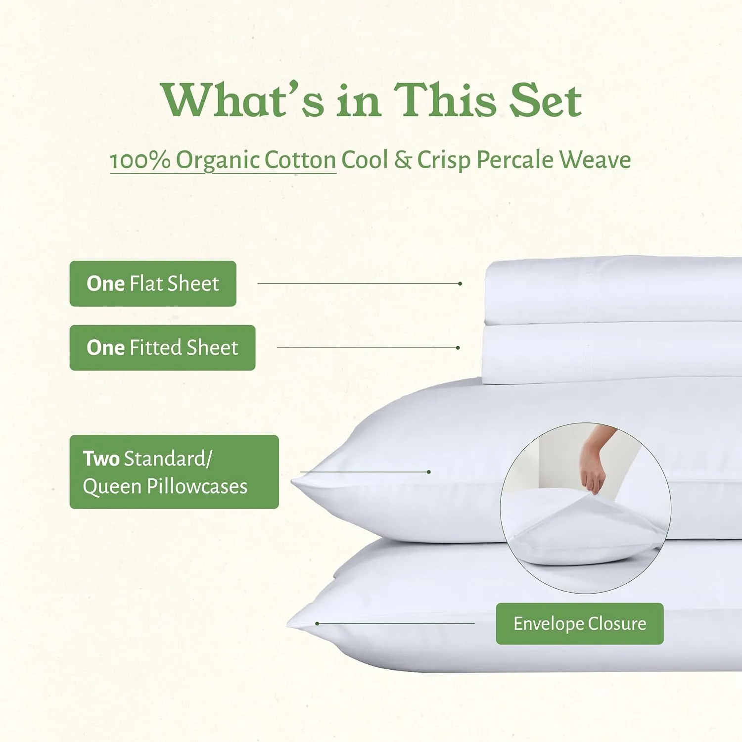 California Design Den Queen Sheet Set - Soft 100% Organic Cotton Sheets with Deep Pockets, Crisp Percale, Breathable and Durable Bedding Set - White