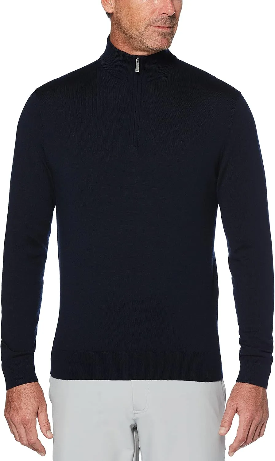 Callaway Weather Series Men's 1/4 Zip Golf Sweater with Mock Collar, Thermal Merino Wool, Breathable Soft Fabric