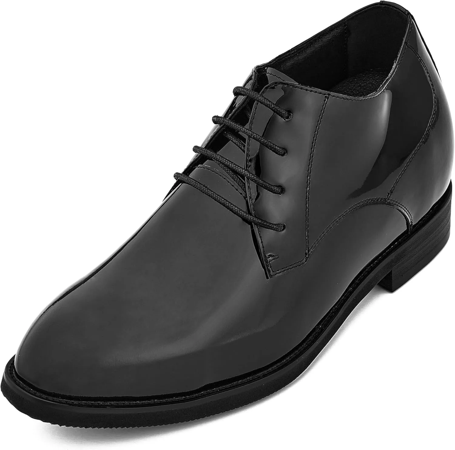 CALTO Men's Invisible Height Increasing Elevator Shoes - Black Patent Leather Lace-up Formal Dress Oxfords - 3.4 Inches Taller - K8010 - Size 10 D(M) US