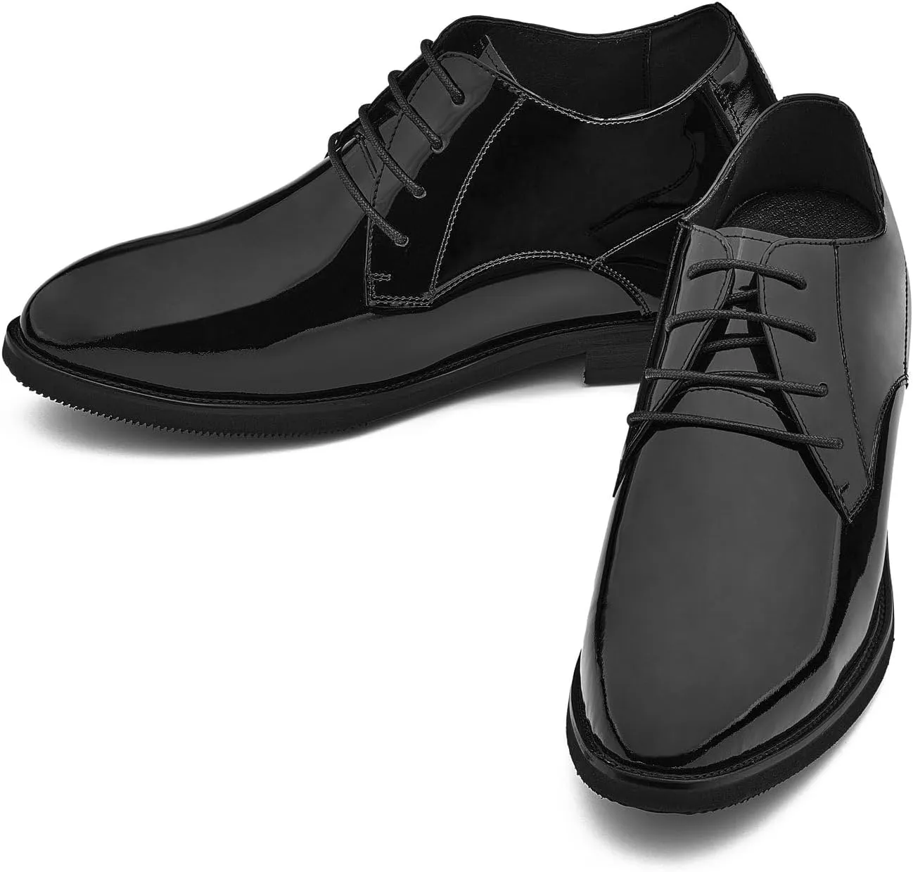 CALTO Men's Invisible Height Increasing Elevator Shoes - Black Patent Leather Lace-up Formal Dress Oxfords - 3.4 Inches Taller - K8010 - Size 10 D(M) US