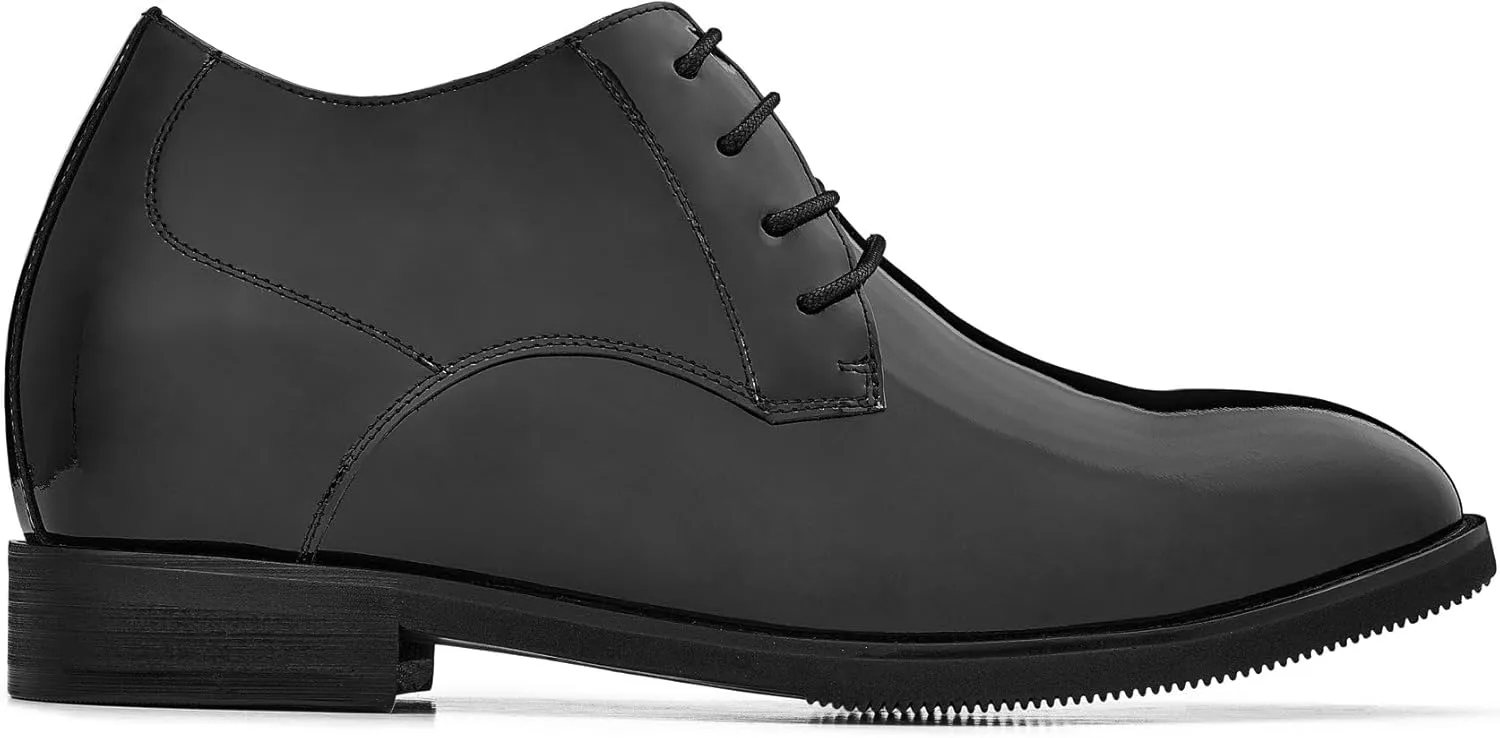 CALTO Men's Invisible Height Increasing Elevator Shoes - Black Patent Leather Lace-up Formal Dress Oxfords - 3.4 Inches Taller - K8010 - Size 10 D(M) US