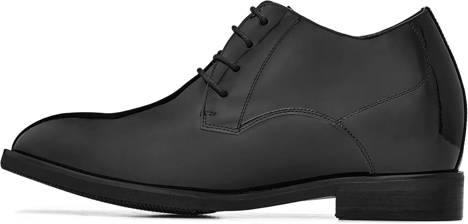 CALTO Men's Invisible Height Increasing Elevator Shoes - Black Patent Leather Lace-up Formal Dress Oxfords - 3.4 Inches Taller - K8010 - Size 10 D(M) US