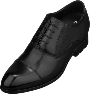 CALTO Men's Invisible Height Increasing Elevator Shoes - Black Premium Leather Lace-up Formal Derby Oxfords - 3 Inches Taller - Y6710 - Size 8 D(M) US