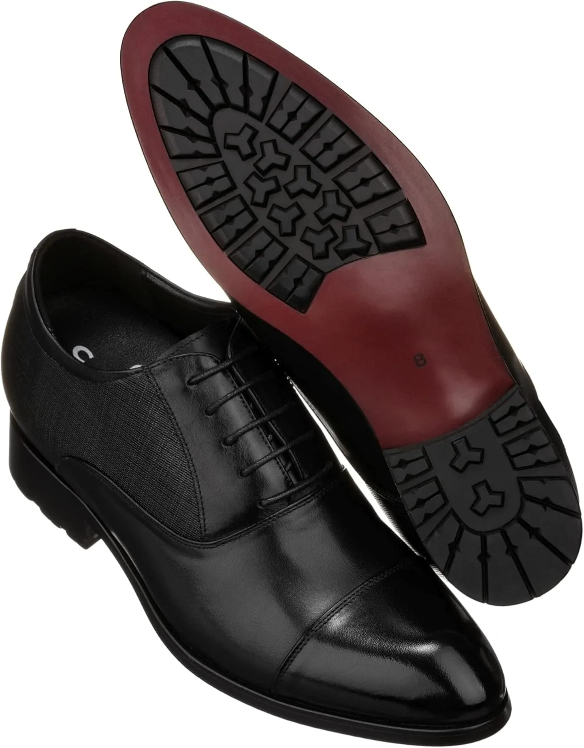 CALTO Men's Invisible Height Increasing Elevator Shoes - Black Premium Leather Lace-up Formal Derby Oxfords - 3 Inches Taller - Y6710 - Size 8 D(M) US