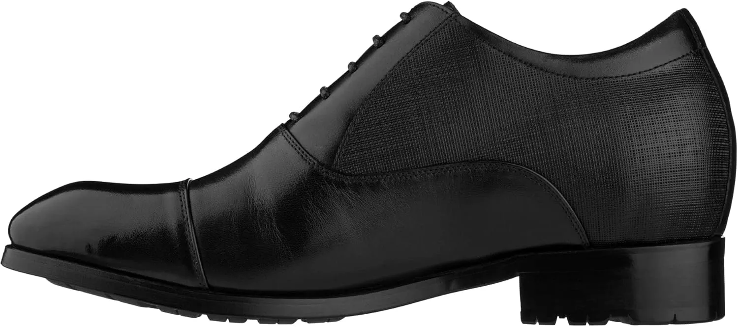 CALTO Men's Invisible Height Increasing Elevator Shoes - Black Premium Leather Lace-up Formal Derby Oxfords - 3 Inches Taller - Y6710 - Size 8 D(M) US