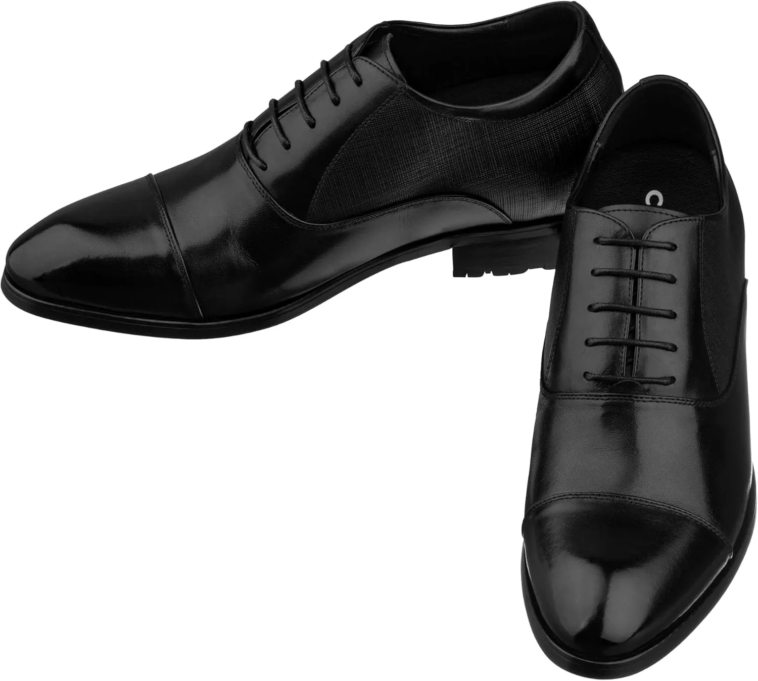 CALTO Men's Invisible Height Increasing Elevator Shoes - Black Premium Leather Lace-up Formal Derby Oxfords - 3 Inches Taller - Y6710 - Size 8 D(M) US