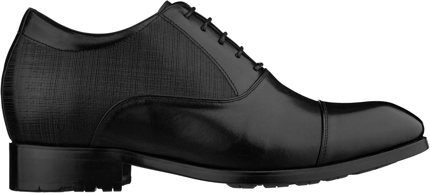 CALTO Men's Invisible Height Increasing Elevator Shoes - Black Premium Leather Lace-up Formal Derby Oxfords - 3 Inches Taller - Y6710 - Size 8 D(M) US