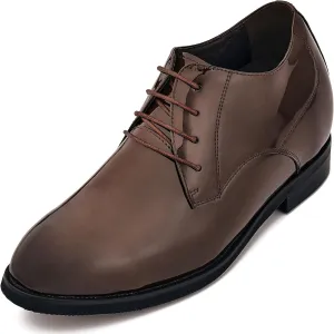 CALTO Men's Invisible Height Increasing Elevator Shoes - Coffee Brown Patent Leather Lace-up Formal Dress Oxfords - 3.4 Inches Taller - K8011 - Size 10 D(M) US