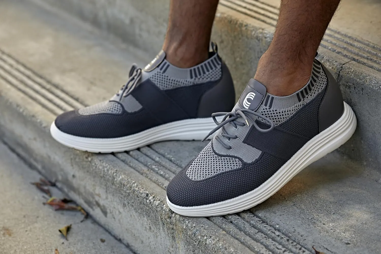 CALTO Men's Invisible Height Increasing Elevator Shoes - Iron Gray/Glacier Gray Ultra Light-Weight Lace-up Knitted Sporty Sneaker Walker - 2.8 Inches Taller - X1341 - Size 12 D(M) US