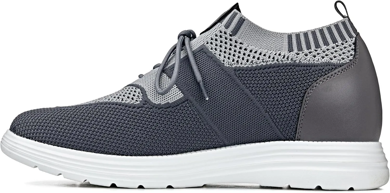 CALTO Men's Invisible Height Increasing Elevator Shoes - Iron Gray/Glacier Gray Ultra Light-Weight Lace-up Knitted Sporty Sneaker Walker - 2.8 Inches Taller - X1341 - Size 12 D(M) US