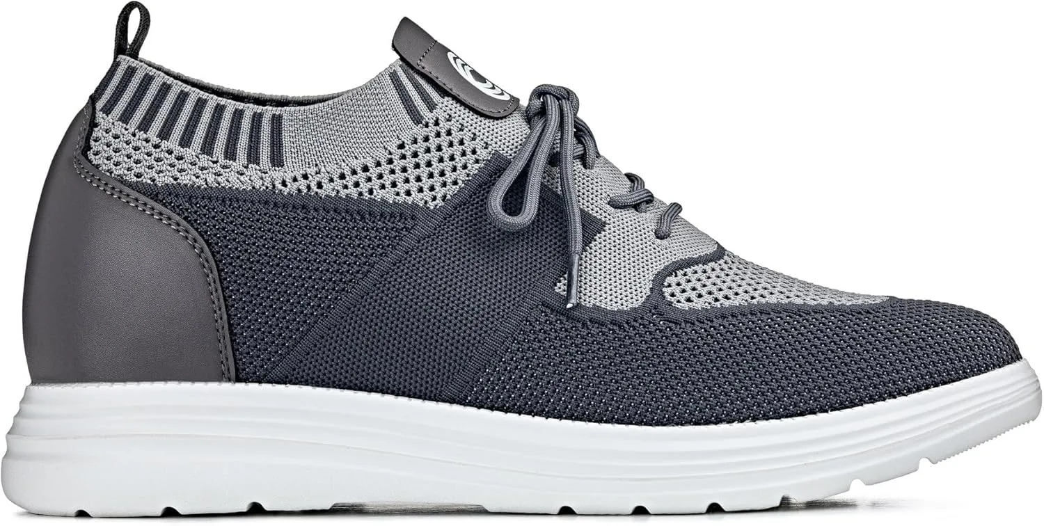 CALTO Men's Invisible Height Increasing Elevator Shoes - Iron Gray/Glacier Gray Ultra Light-Weight Lace-up Knitted Sporty Sneaker Walker - 2.8 Inches Taller - X1341 - Size 12 D(M) US