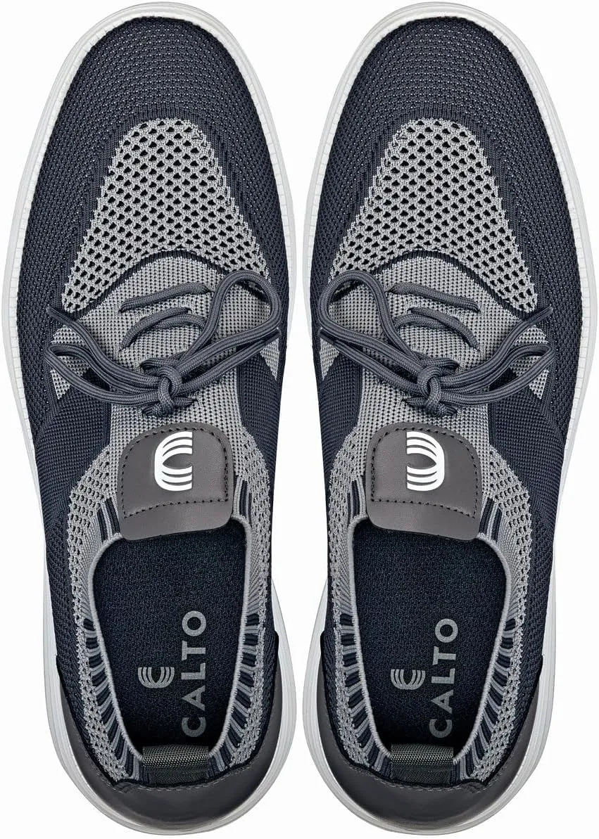 CALTO Men's Invisible Height Increasing Elevator Shoes - Iron Gray/Glacier Gray Ultra Light-Weight Lace-up Knitted Sporty Sneaker Walker - 2.8 Inches Taller - X1341 - Size 12 D(M) US