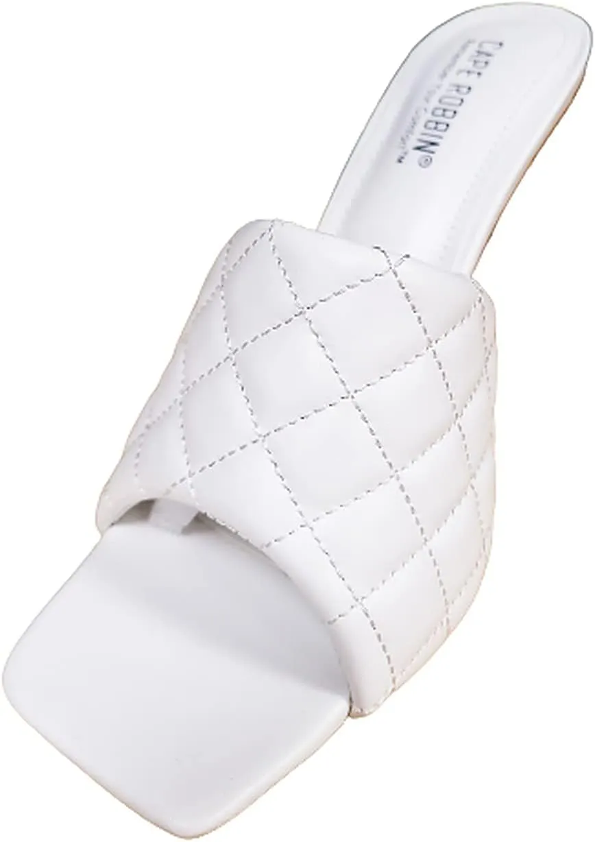 Cape Robbin Rafa Blue Aqua Quilted Stiletto Mule Square Toe Heels Pumps Sandals