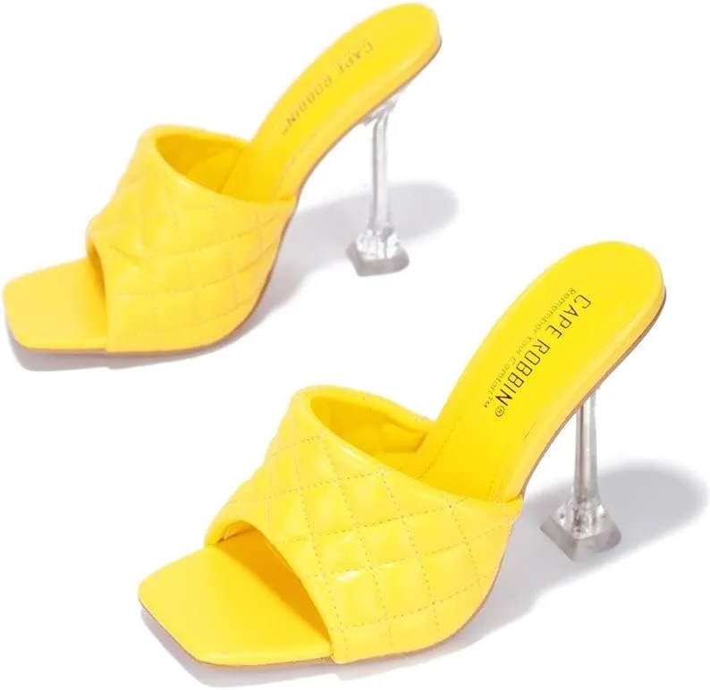 Cape Robbin Rafa Blue Aqua Quilted Stiletto Mule Square Toe Heels Pumps Sandals