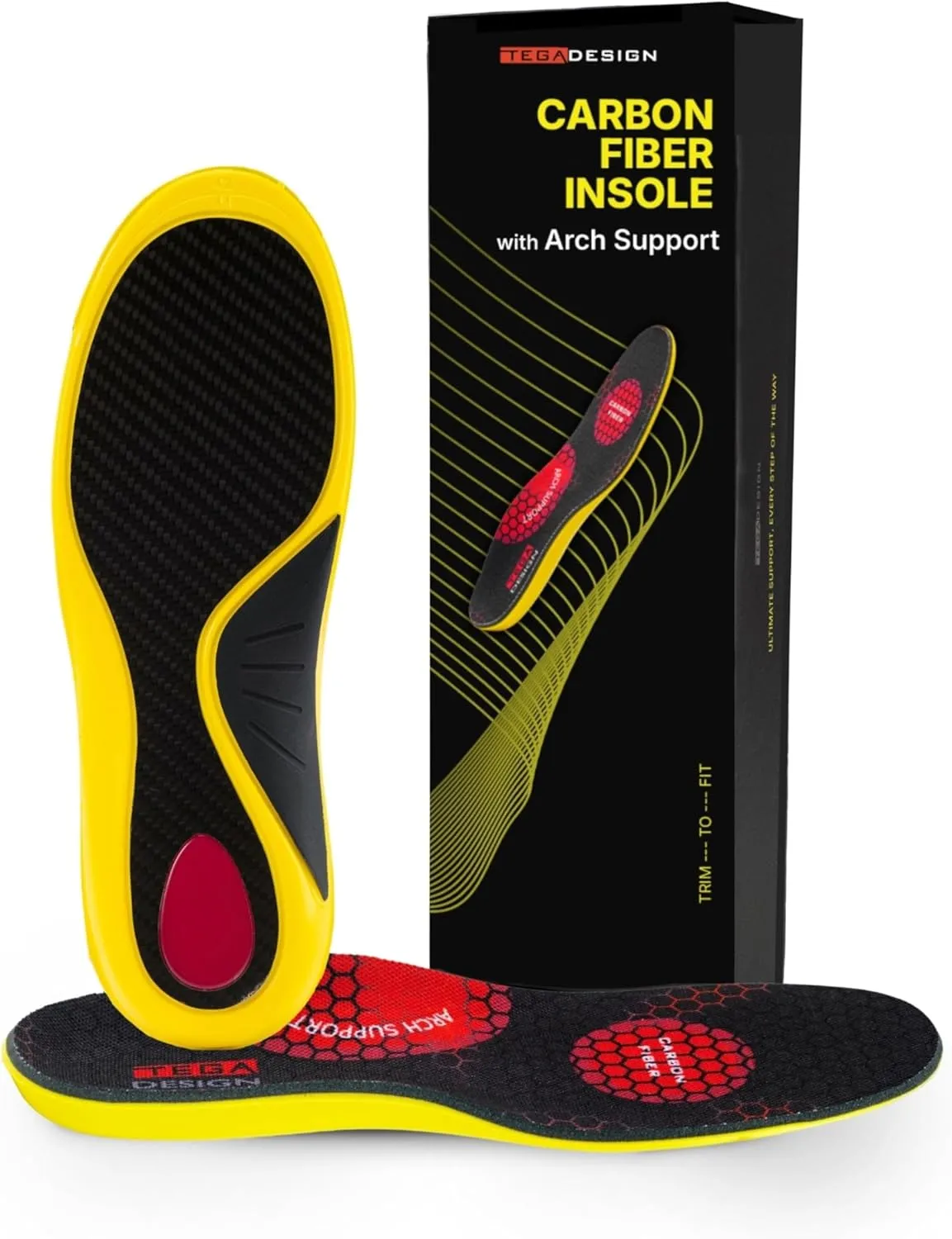 Carbon Fiber Insole with Arch Support – Plantar Fasciitis, Flat Feet, Heel Pain, Overpronation Relief, Running & Sports - Memory Foam & Breathable Fabric - Deep Heel Cup - All Day Comfort and Support