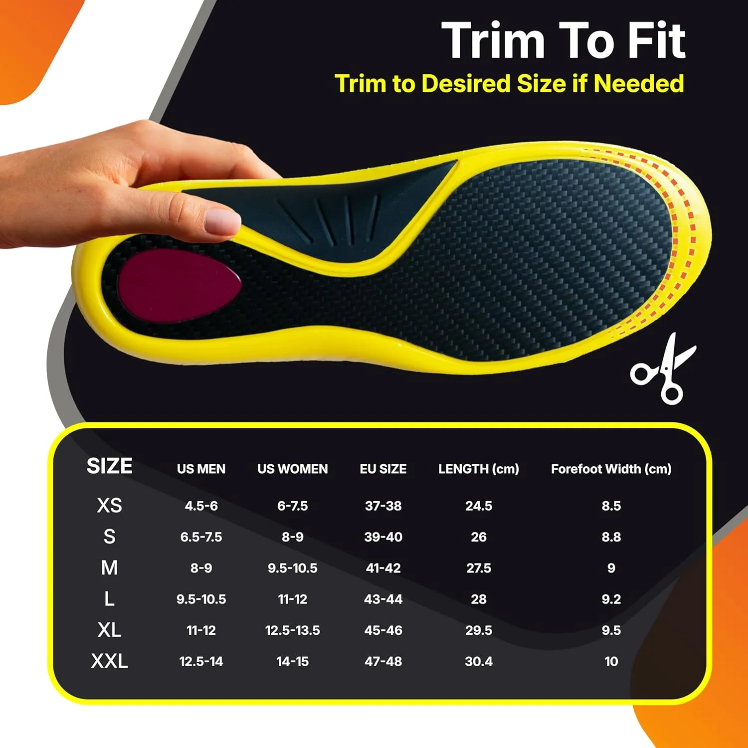Carbon Fiber Insole with Arch Support – Plantar Fasciitis, Flat Feet, Heel Pain, Overpronation Relief, Running & Sports - Memory Foam & Breathable Fabric - Deep Heel Cup - All Day Comfort and Support