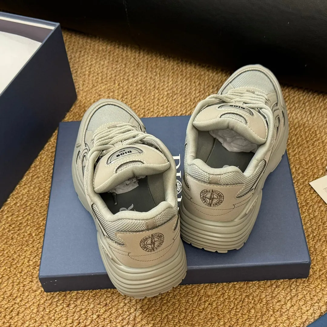 CD And Stone Island B30 Sneaker Light Beige Cowhide And Polyester Mesh Fabric