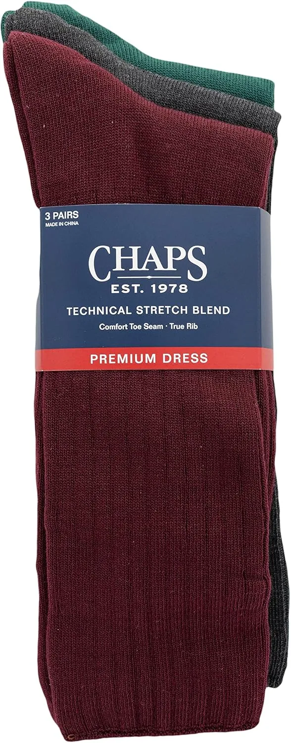 Chaps Men's Solid Color Casual True Rib Crew Socks-1-6 Pair Packs-Cotton Comfort and Breathable Mesh