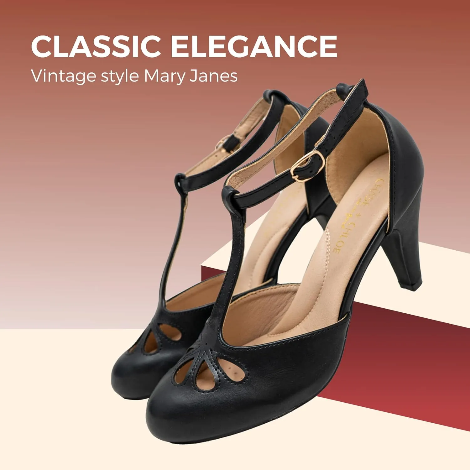 Chase & Chloe Women Mary Jane Oxford Pumps - Cute Low Kitten Heels - Retro Round Toe Shoe with Ankle Strap