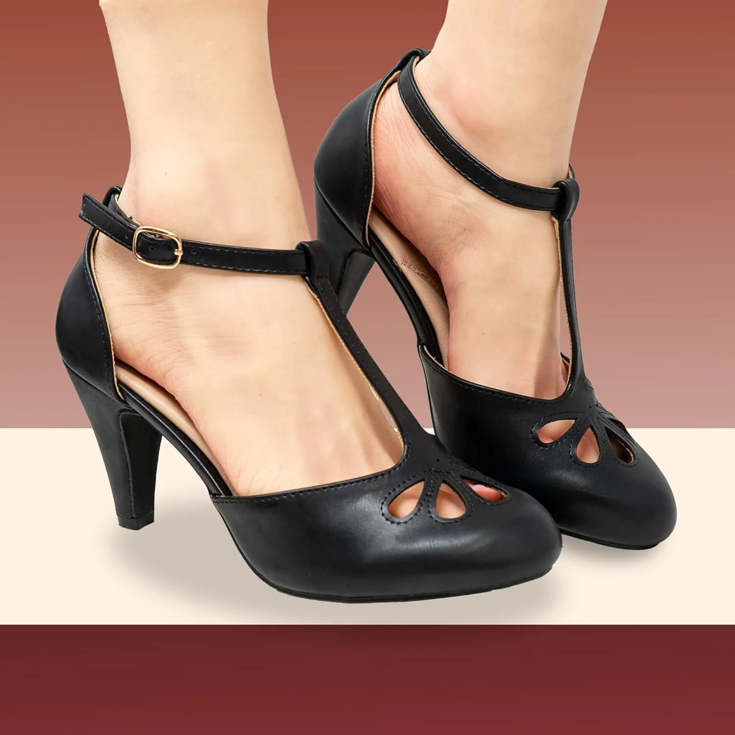 Chase & Chloe Women Mary Jane Oxford Pumps - Cute Low Kitten Heels - Retro Round Toe Shoe with Ankle Strap
