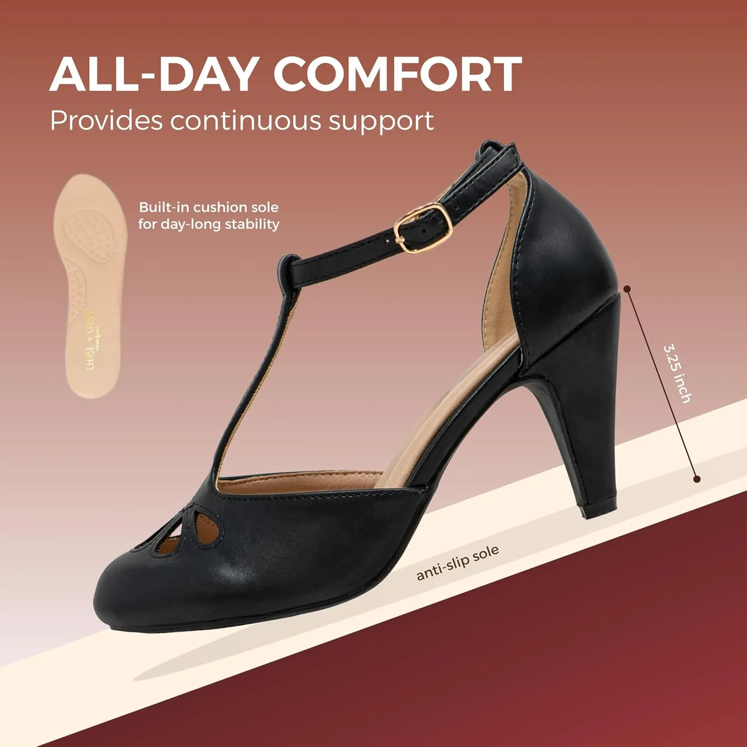 Chase & Chloe Women Mary Jane Oxford Pumps - Cute Low Kitten Heels - Retro Round Toe Shoe with Ankle Strap