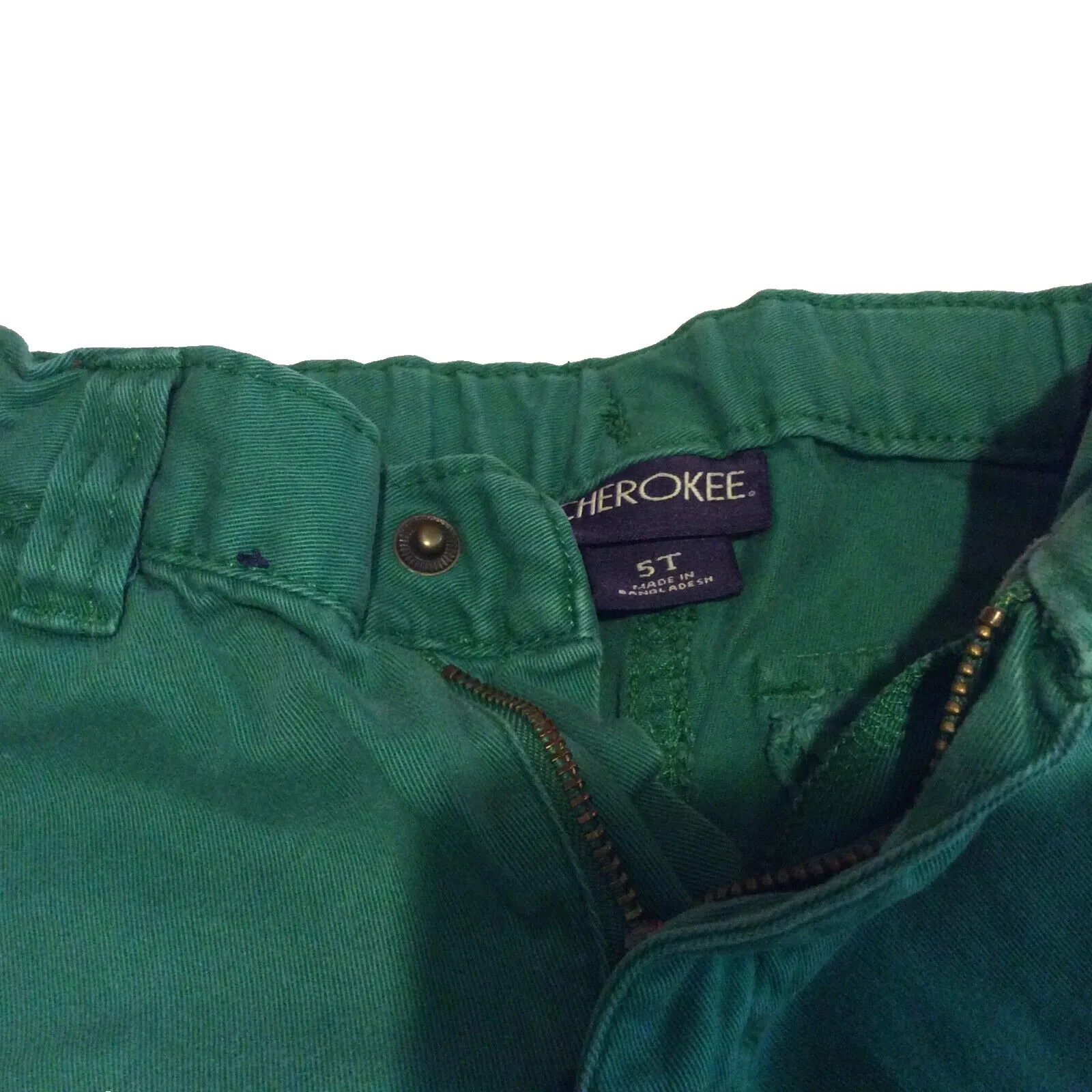 Cherokee Chino Shorts Size 5T Flat Front Adjustable Waist Green Pockets Zipper