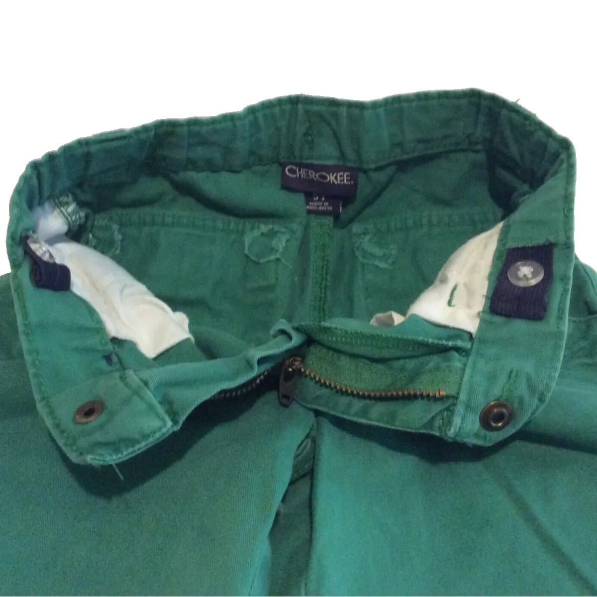 Cherokee Chino Shorts Size 5T Flat Front Adjustable Waist Green Pockets Zipper