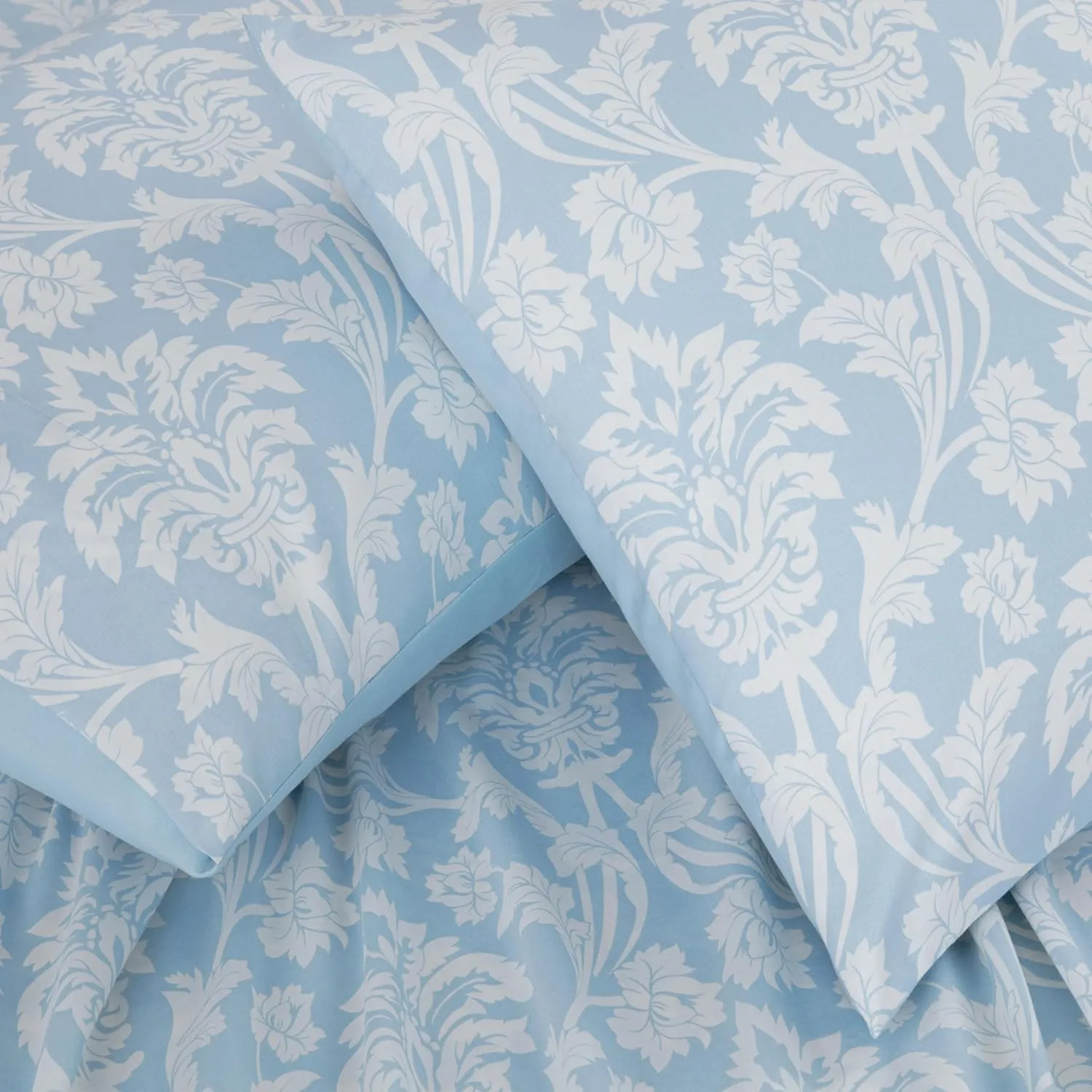 Chezmoi Collection 4-Piece Ivy Floral Medallion Bed Sheet Set, Queen Size - Blue/White Floral Printed Microfiber Soft Breathable Deep Pocket Sheets and Pillowcases Set