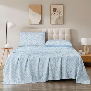 Chezmoi Collection 4-Piece Ivy Floral Medallion Bed Sheet Set, Queen Size - Blue/White Floral Printed Microfiber Soft Breathable Deep Pocket Sheets and Pillowcases Set