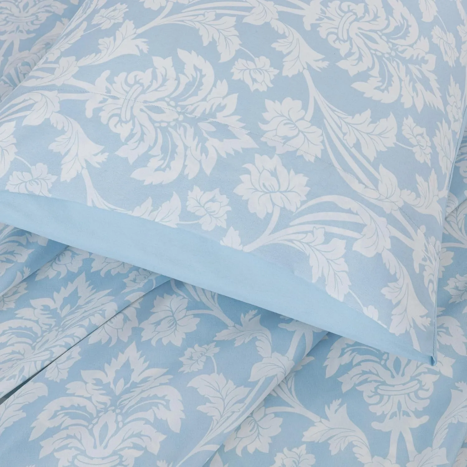 Chezmoi Collection 4-Piece Ivy Floral Medallion Bed Sheet Set, Queen Size - Blue/White Floral Printed Microfiber Soft Breathable Deep Pocket Sheets and Pillowcases Set