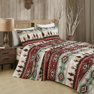 Chezmoi Collection 4-Piece Southwestern Cowboys Aztec Sheet Set Queen - Multicolor Teal Brown Beige Tan Red Printed Brushed Microfiber Lightweight Breathable Deep Pocket Bed Sheets