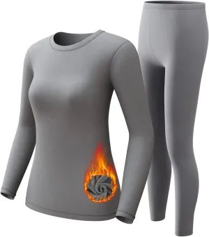 CL convallaira Women Thermal Underwear Base Layer Long Johns with Fleece Lined Set Winter Warm Top Bottom, Heavyweight, X Large, Gray