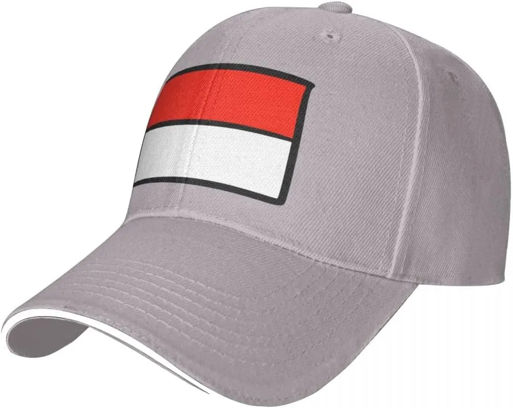 Classic Sandwich Baseball Cap-Indonesia Flag Flat Pattern Adjustable Unisex Sports Hat for Running Outdoor Four Seasons Comfo