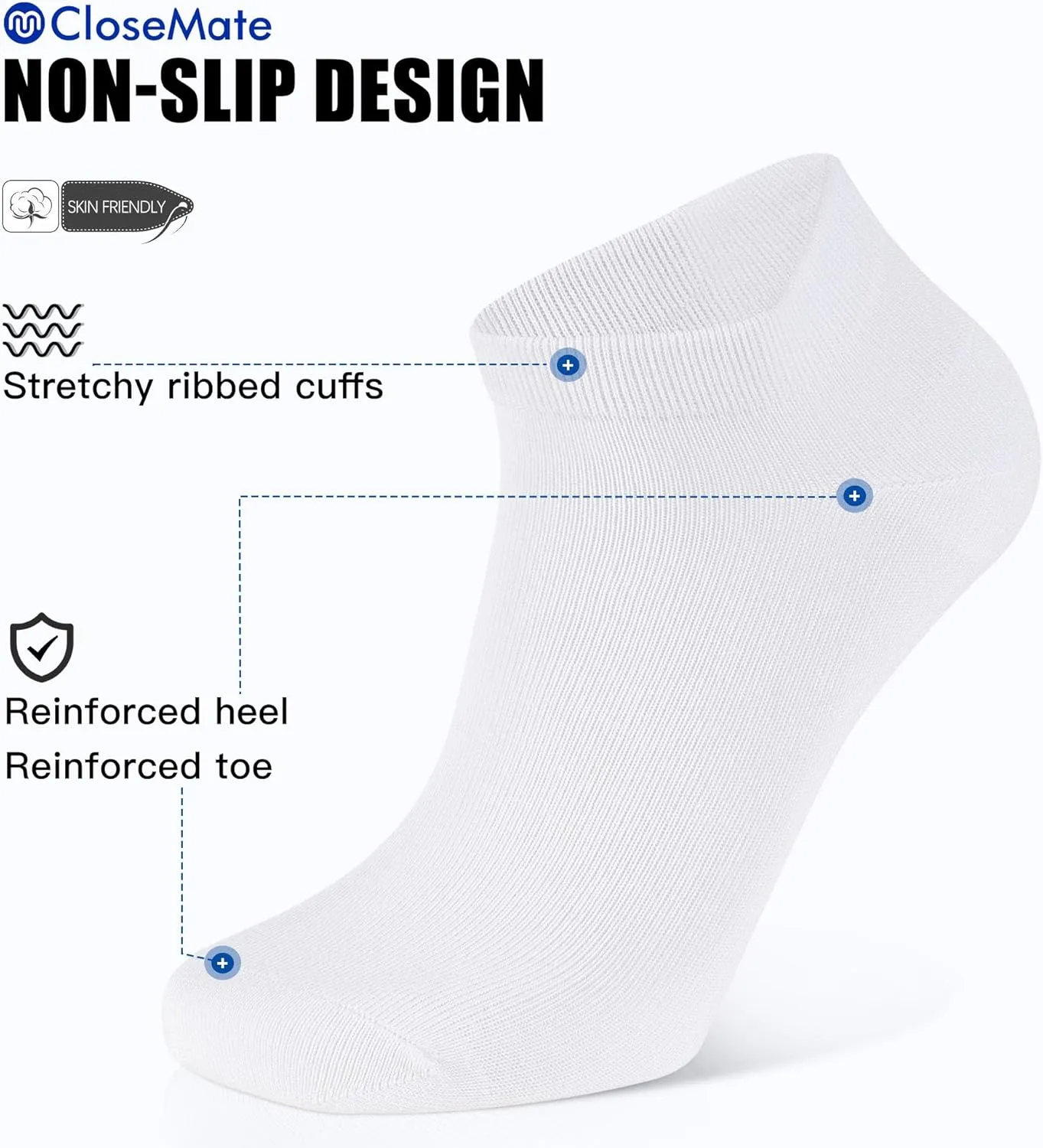 CLOSEMATE 10 Pairs Ankle Socks for Men Women Cotton Comfortable Non Slip Low Cut for Casual