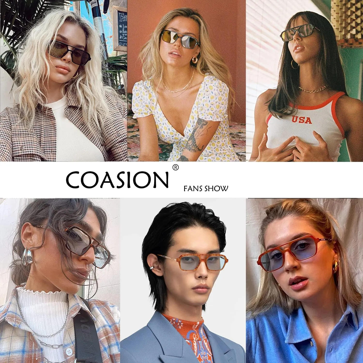 COASION Vintage 70s Flat Aviator Small Frame Sunglasses for Women Men Square Metal Design UV400 Protection Shades