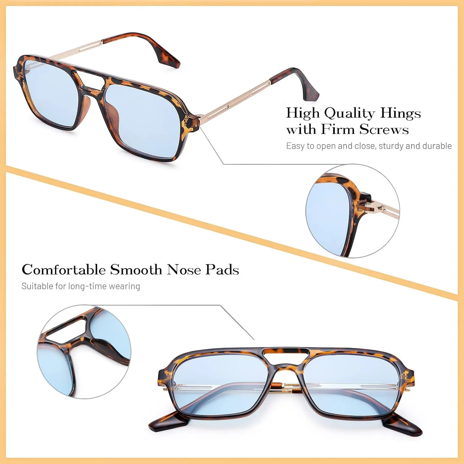 COASION Vintage 70s Flat Aviator Small Frame Sunglasses for Women Men Square Metal Design UV400 Protection Shades