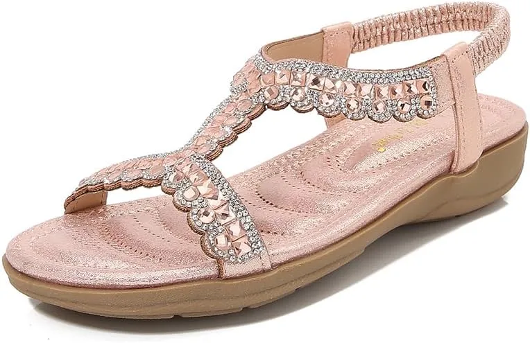 Comfortable Summer Women Sandals Rhinestone Casual Flat Shoes Bohemian Style Beach Shoes