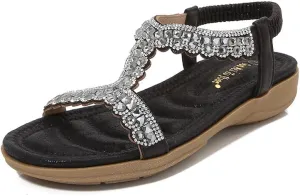 Comfortable Summer Women Sandals Rhinestone Casual Flat Shoes Bohemian Style Beach Shoes