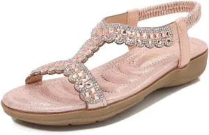 Comfortable Summer Women Sandals Rhinestone Casual Flat Shoes Bohemian Style Beach Shoes