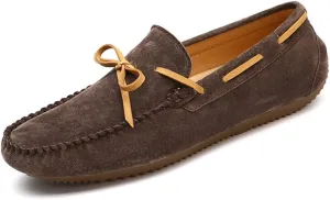 Comodish Men's Drive Loafers for Casual Leather Frosted with Breathable Flat Soles Boat Moccasins